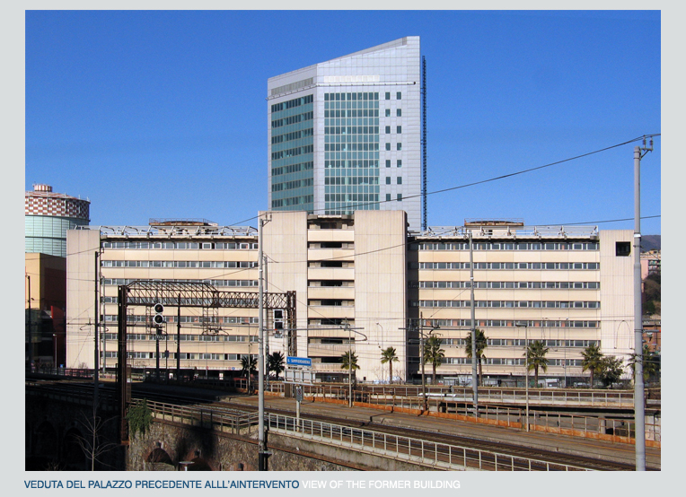 Genova Fiumara, Palazzaccio, Uffici Ansaldo STS, Atelier di Architettura, VIncenzo Rossi, Renzo Truffelli, Palazzo per uffici, Ristrutturazione palazzo uffici,  