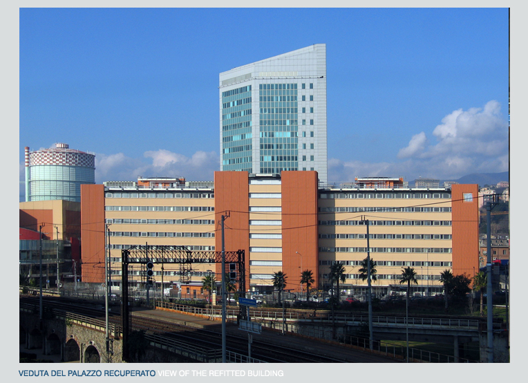 Genova Fiumara, Palazzaccio, Uffici Ansaldo STS, Atelier di Architettura, VIncenzo Rossi, Renzo Truffelli, Palazzo per uffici, Ristrutturazione palazzo uffici,